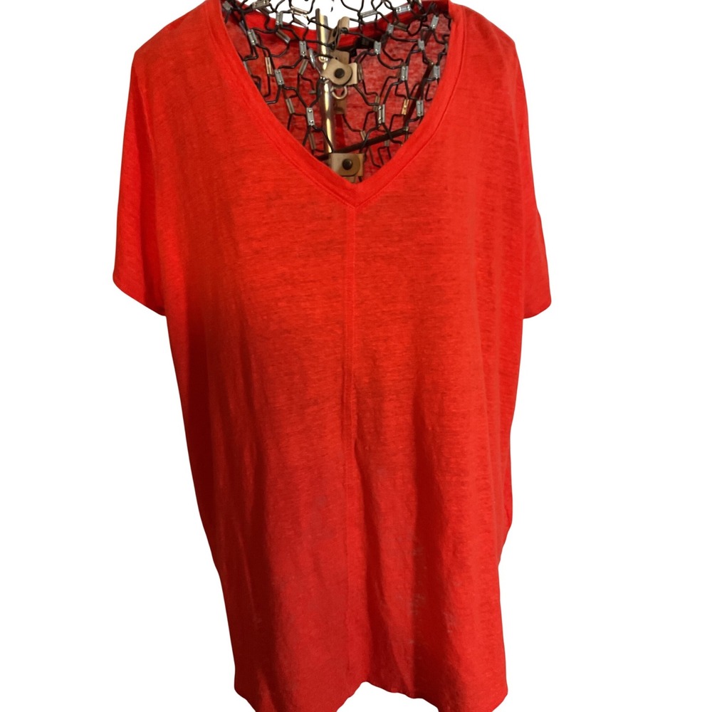 Tahari Orange Linen V Neck Cap Sleeve Tunic Top Plus Size 1X